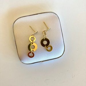 14k carat gold dangly hoop earrings.